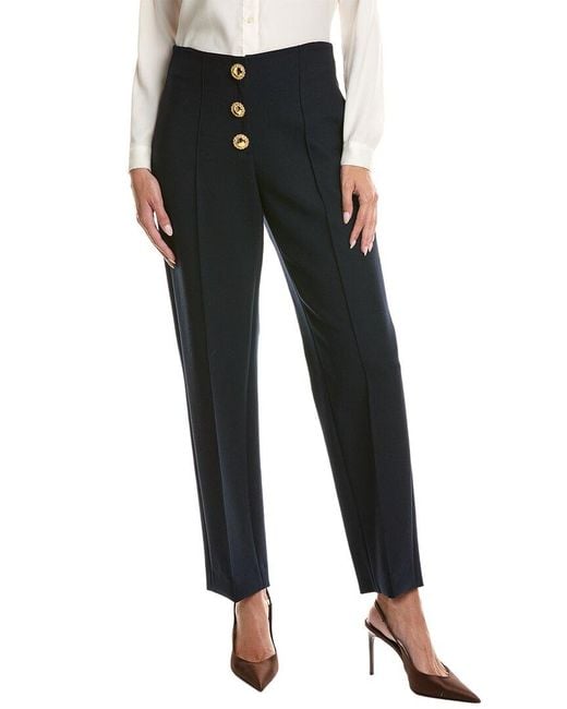 Oscar de la Renta Black Wool-Blend Button Detail Pant