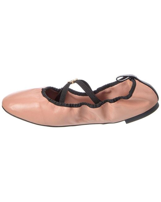 Tory Burch Pink Soft Scrunch Leather Ballet Flat