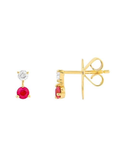 HAWLEY ST Metallic 14K 0.43 Ct. Tw. Diamond & Ruby Stud Earrings
