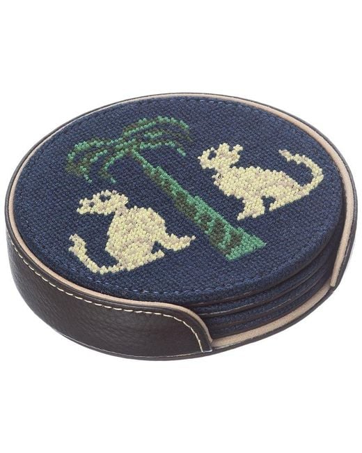 J.McLaughlin Blue Cocktail Party Needlepoint Coaster for men