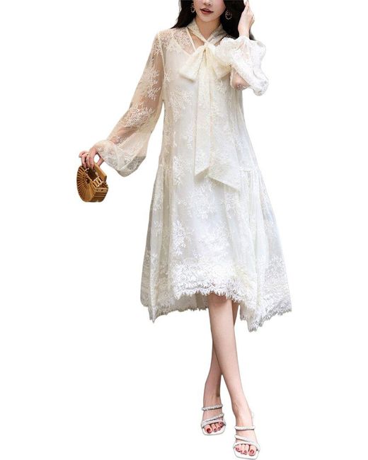 BURRYCO White Long Sleeve Midi Dress