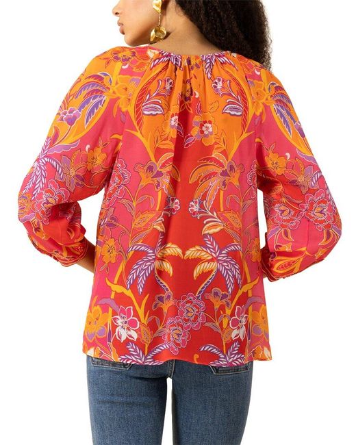 Hale Bob Red Freyja Long Sleeve Silk Top