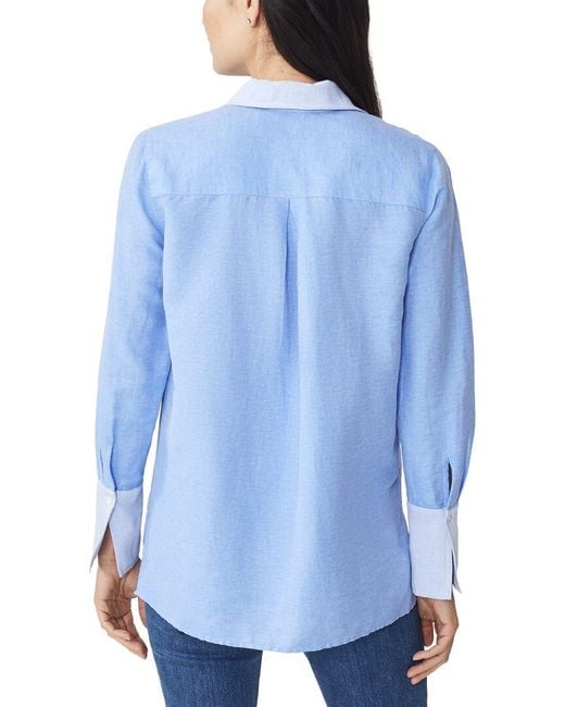 J.McLaughlin Blue Anilee Linen-Blend Blouse