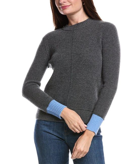 Forte Gray Contrast Trim Thermal Cashmere Sweater