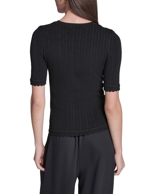 Halston Heritage Black Pointelle Sweater