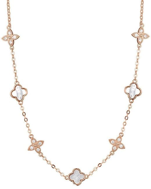 Adornia Metallic 14K Rose Plated Cz Mixed Clover Station Necklace