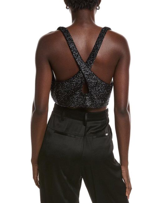 Ganni Black Sparkle Wool-blend Cropped Top
