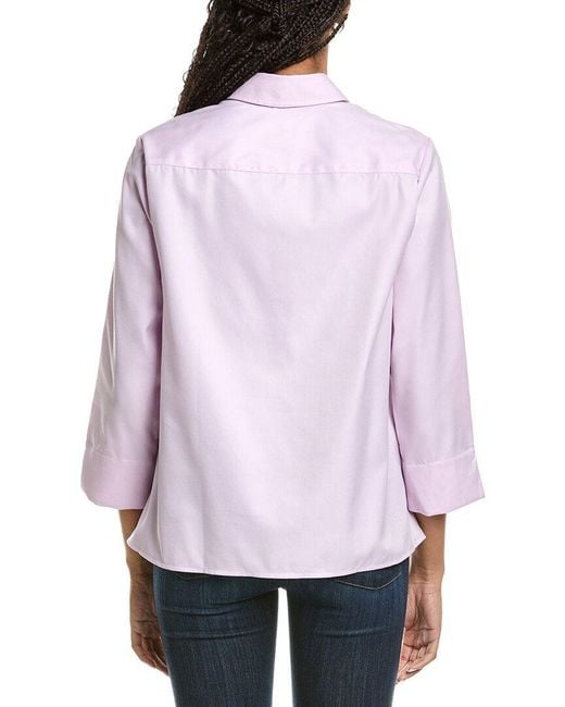 Foxcroft Purple Beatrice 3/4-Sleeve Twill Shirt