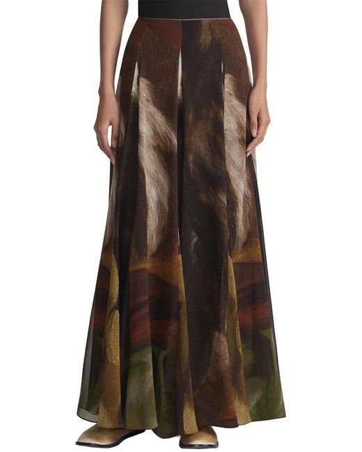 Lafayette 148 New York Brown Floor Length Godet Silk Skirt