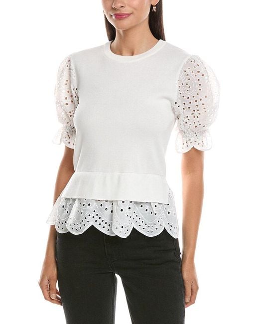 Nanette Lepore White Eyelet Peekaboo Blouse