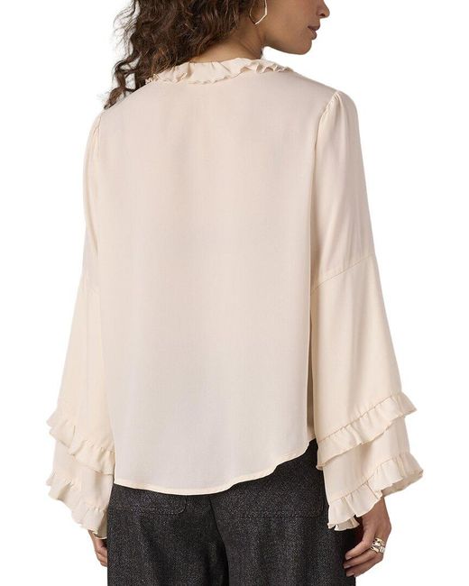 Wit & Wisdom Natural Long Romantic Sleeve Ruffle Split Neck Top