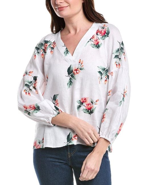 Tommy Bahama Gray Florentina Flourish Linen Top