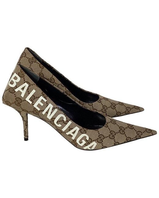 Balenciaga Black Coated/Waterproof Canvas X Gg Monogram Square Knife 80Mm Pump (Authentic Pre-Loved)