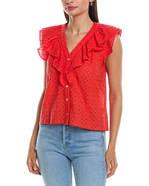 Nanette Lepore Red Eyelet Blouse