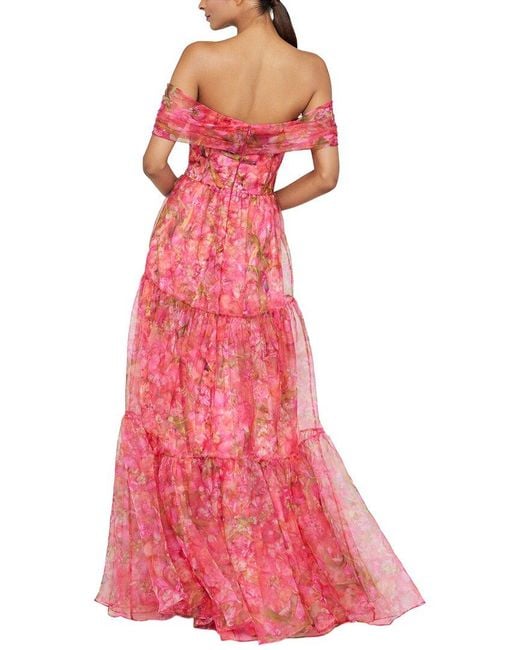 THEIA Pink Tia Off Shoulder Organza Gown