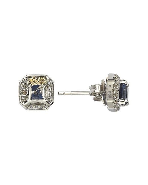 Suzy Levian Blue Silver Diamond & Sapphire Earrings