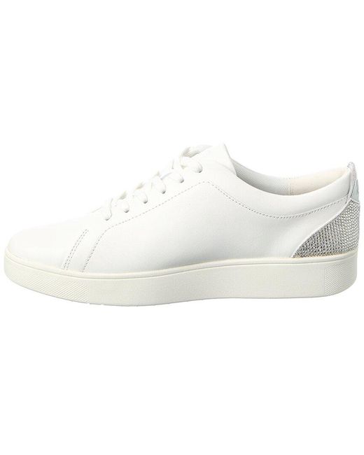 Fitflop White Rally Crystal-Backtab Leather Sneaker