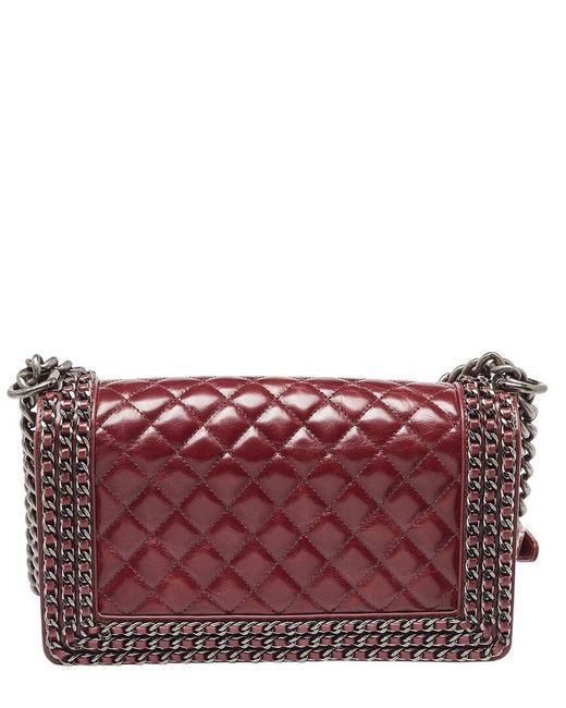 Chanel Purple Quilted Leather Medium Interlaced Chained Boy Double Flap Bag (Authentic Pre-Owned)