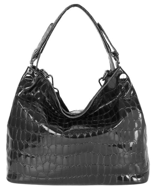Tiffany & Fred Paris Black Embossed Leather Hobo Bag