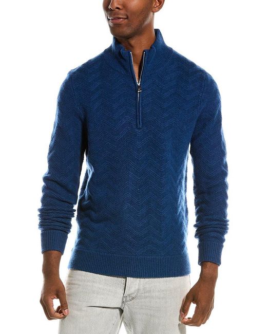 Kier + J Blue Kier + J Mock Neck Quarter-zip Wool & Cashmere-blend Pullover for men
