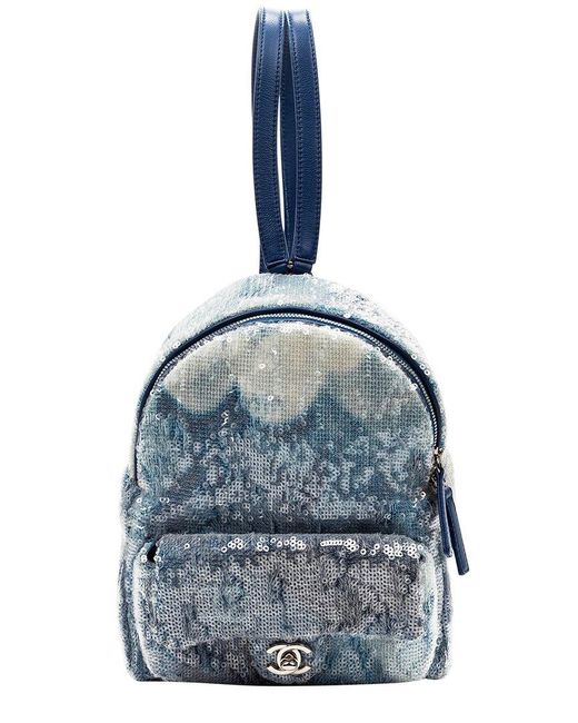 Chanel Blue Limited Edition Sequin Leather 2018 Act Ii Mini Backpack, Never Carried (Authentic Pre-Owned)