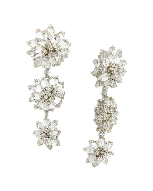 Oscar de la Renta White Triple Drop Flower Earrings