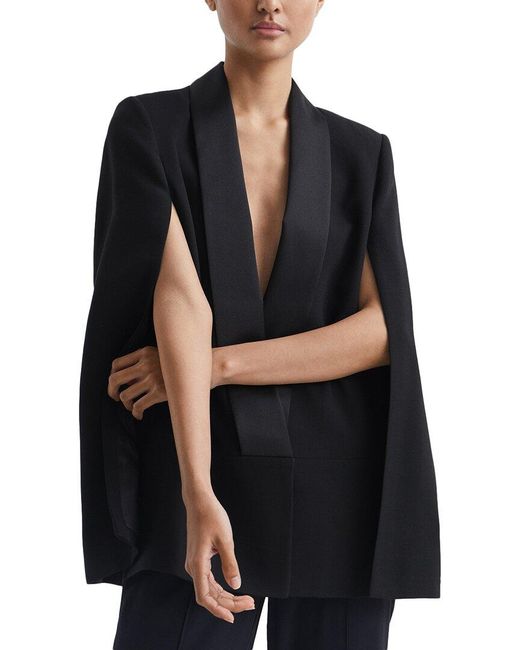 Reiss Black Yana Tuxedo Wool-Blend Cape Blazer