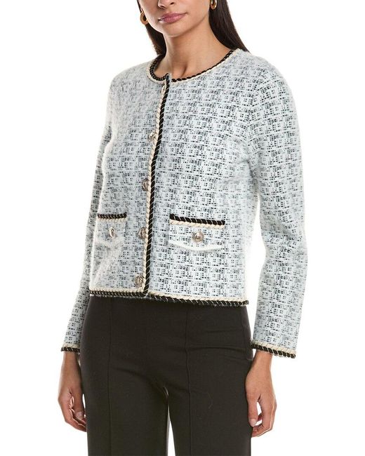 MILLY Gray Braided Wool-Blend Knit Cardigan