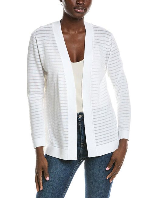 Anne Klein White Sheer Stripe Cardigan