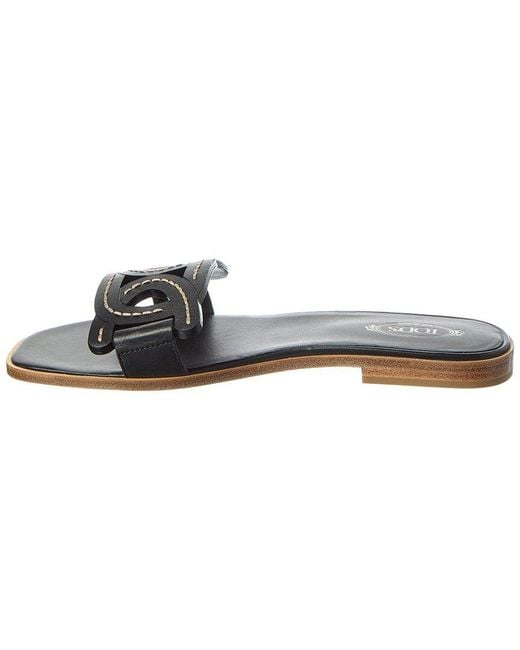 Tod's Black Logo Leather Flat Sandal
