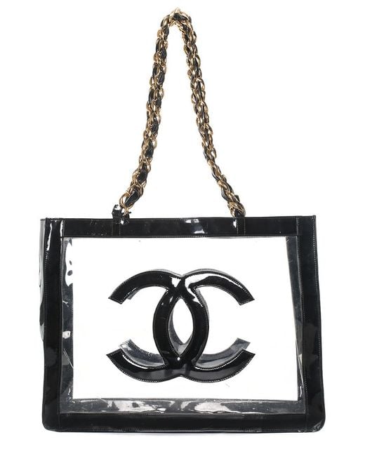 Chanel Clear & Black Pvc Jumbo Cc Shopper Tote | Lyst