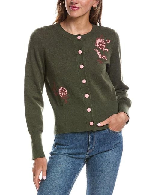 Laundry by Shelli Segal Green Crewneck Ribbed Hem Cardigan