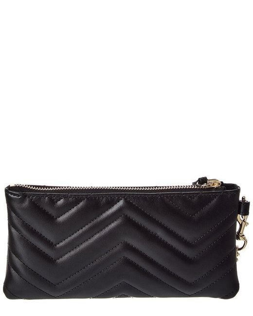 Gucci Black Gg Marmont Small Leather Pouch With Chian