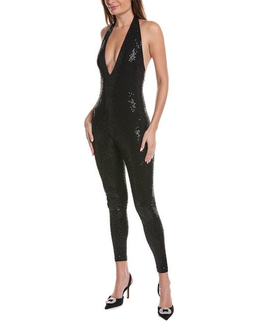 Michael Kors Black Halter Hand Embroidered Catsuit