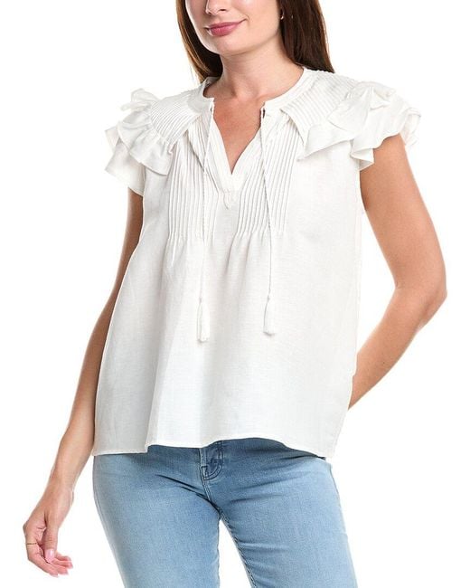 Tahari White Linen-Blend Blouse