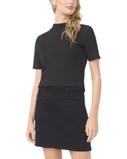 Vince Camuto Black Short Sleeve Mock Neck Top