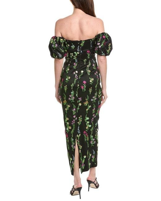 MILLY Green Nira Bloom Embroidery Off The Shoulder Maxi Dress