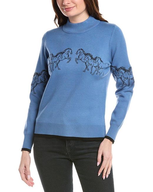 Tahari Blue Horse Embroidery Sweater