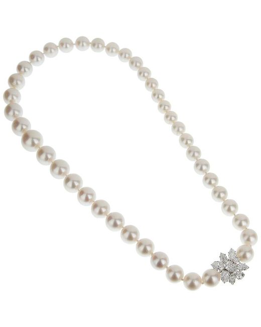 Harry Winston Metallic Platinum 9.25 Ct. Tw. Diamond & 11.1-17.2Mm Pearl Necklace (Authentic Pre-Owned)