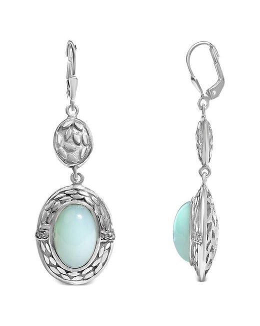 Haus of Brilliance Blue Colorful Gemstones 20.80 Ct. Tw. Diamond & Chalcedony Dangle Earrings