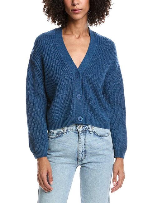 Forte Blue Wool & Cashmere-Blend Short Rib V-Neck Button Cardigan