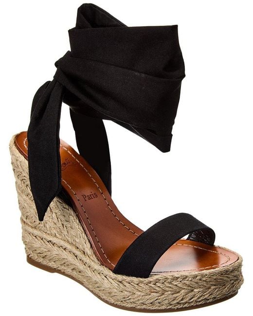 Christian Louboutin Black Monica Du Desert 110 Canvas Wedge Sandal