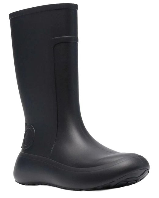 Ferragamo Black Gancini Debossed Fabric Rain Boot
