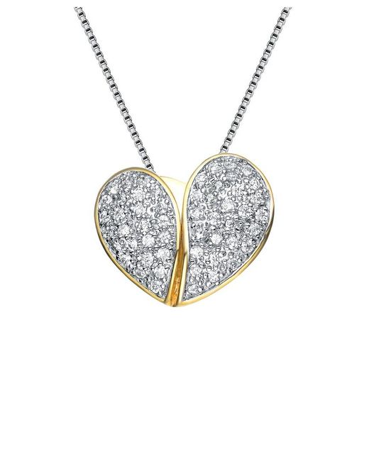 Genevive Jewelry Metallic 14k Over Silver Cz Heart Pendant