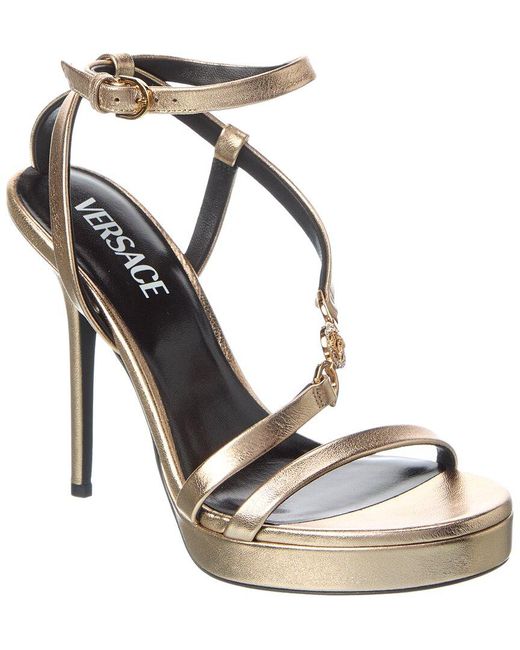Versace Metallic Medusa Leather Platform Sandal