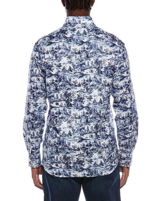 Eterna Blue Premium Printed Twill Modern Fit Shirt for men