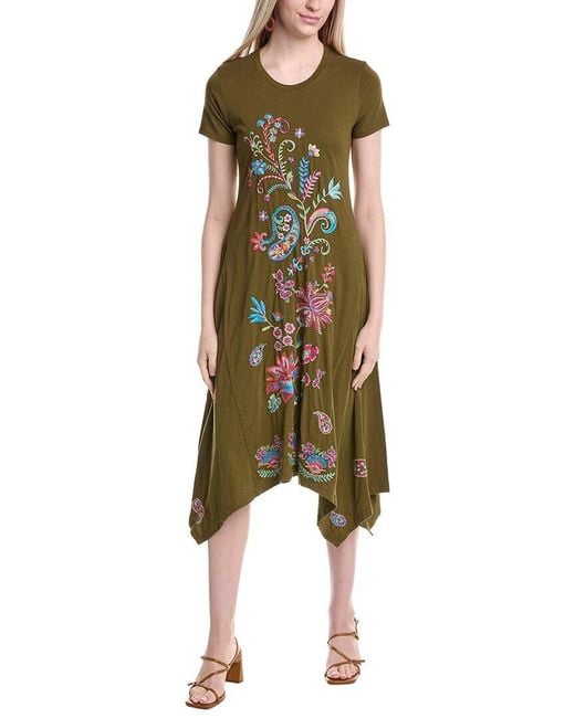 Johnny Was Green Handkerchief Hem Dress