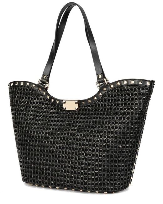 Tiffany & Fred Paris Black Raffia & Leather Large Tote