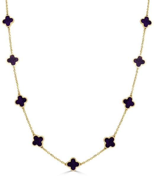 Italian Gold Natural 14K Amethyst Clover Layered Necklace
