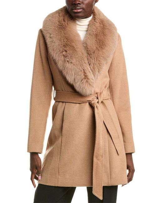 Sofiacashmere Natural Wool-Blend Fur Collar Wrap Coat